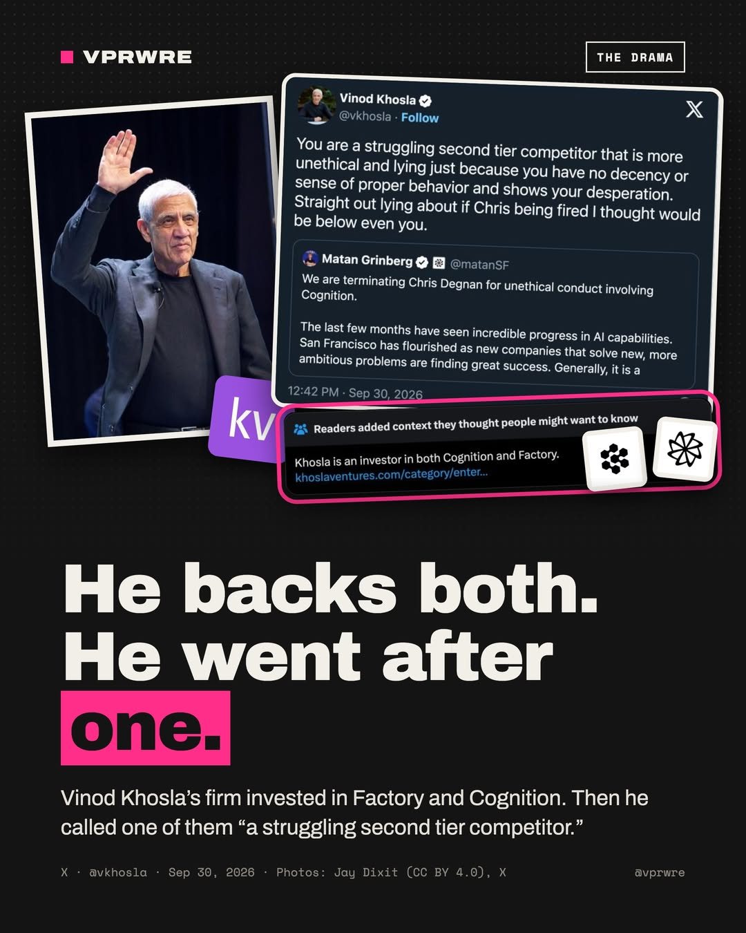 Cover card of the @vprwre carousel: He backs both. He went after one.